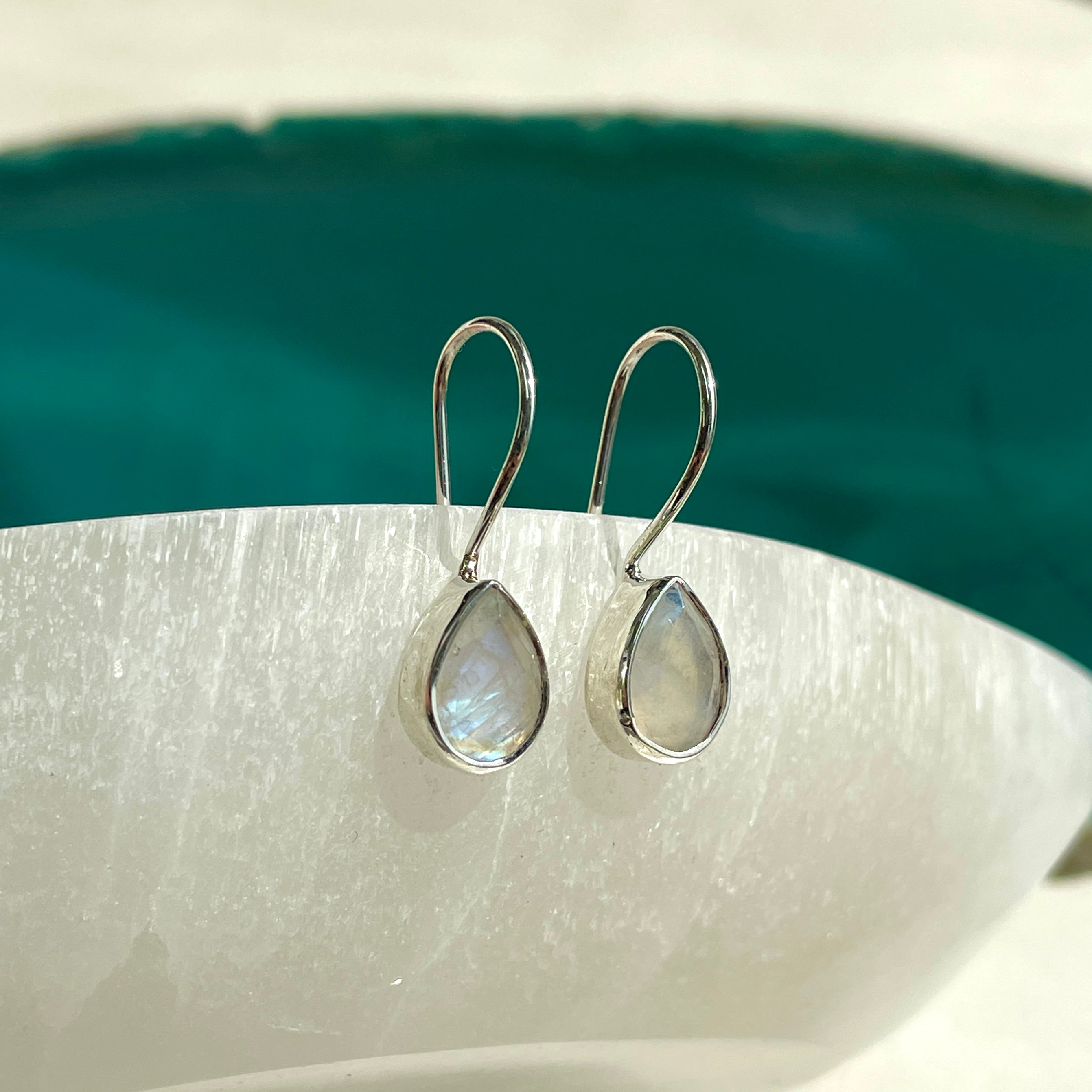 Sterling Silver Earrings  - Rainbow Moonstone - Teardrop Sterling Silver Earrings  - Rainbow Moonstone - Teardrop